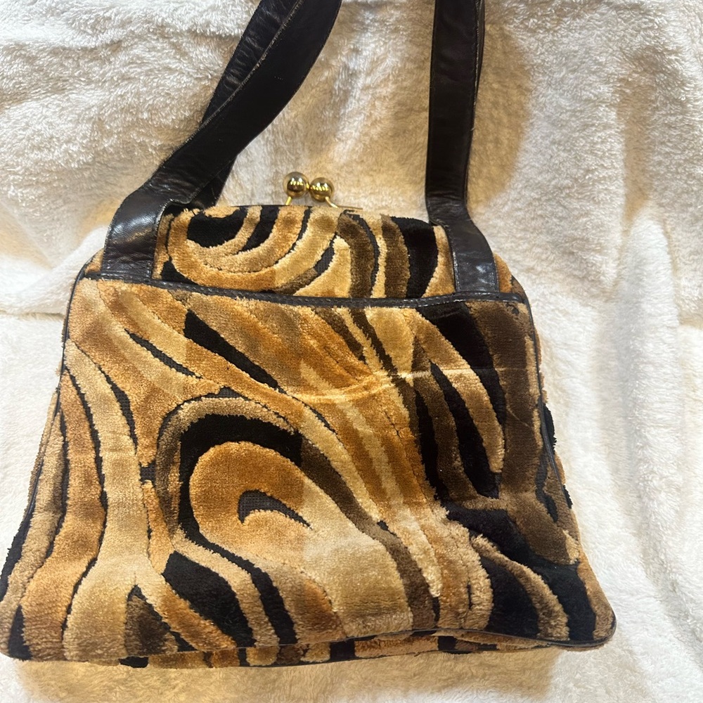 Plush Velvet Tiger-Print Hobo Bag - Black & Gold